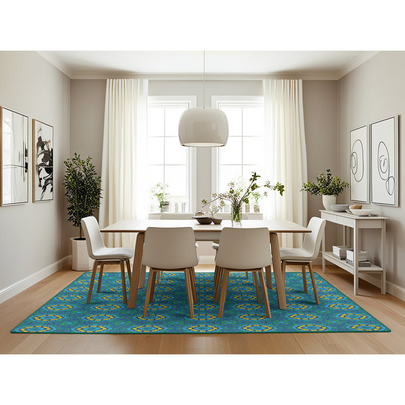 Tapis de zone bleue à motifs Branca, Rectangle 7 pi x 10 pi
