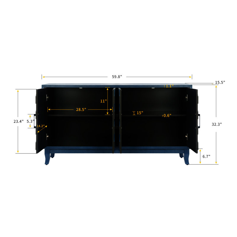 Ranulfo Wide Sideboard,Buffet table,Dining cabinet with MDF frame, Navy Blue