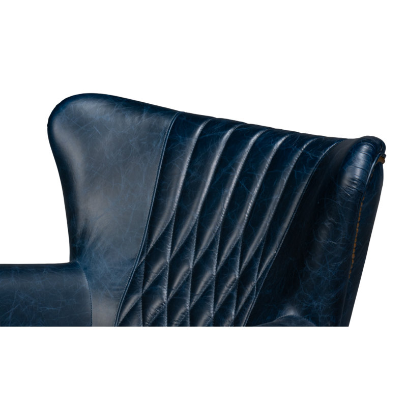 Bugatti Swivel Club Chair, Chateau Blue Genuine Leather