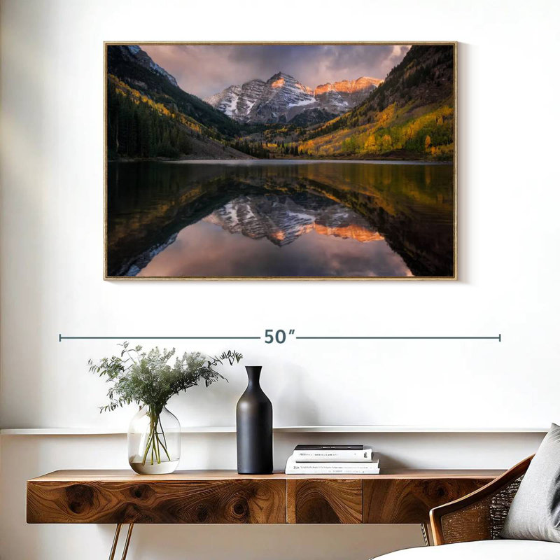Maroon Bells, Colorado, Cadre flottant en bois naturel, 43 po x 29 po