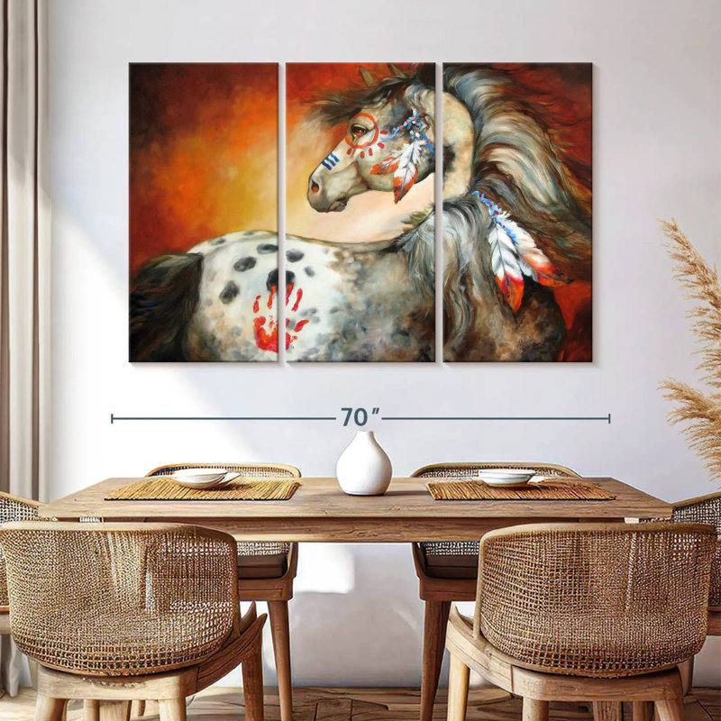Indian War Pony 4 Feathers, 42" H x 65" W