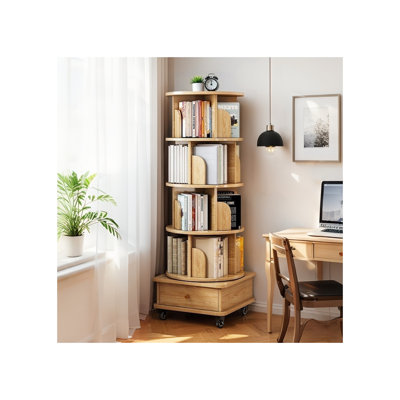 Bibliothèque rotative à 5 niveaux avec roulettes et tiroir