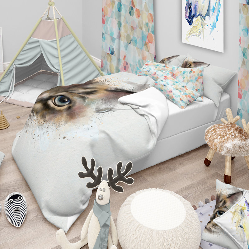 Ensemble de housse de couette aquarelle demi-face designart cat, Housse de couette grand + 2 taies décoratives