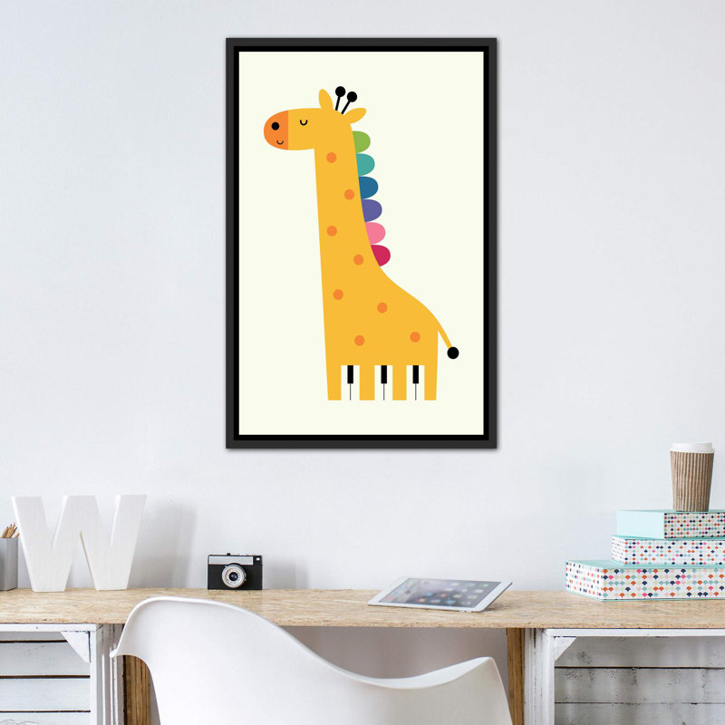Girafe Piano par Andy Westface - impression d'art graphique, Toile avec cadre noir patiné, Pas de tapis
