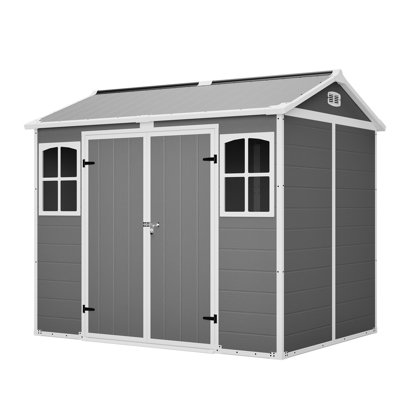 Plastic Utility Shed 8x6 ft with Floor 鈥?Lockable Storage Shed for Garden Tools & Trash Bins, All-Weather Outdoor Organizer