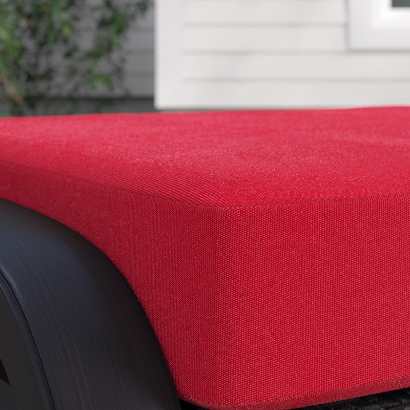 Kechia Outdoor Ottoman With Sunbrella Cushion Covers, Canvas Jockey Red Sunbrella® Canvas