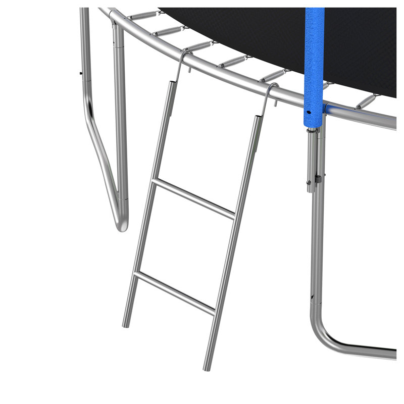 Trampoline à structure en métal de 14 pieds avec glissade, balançoires et panneau de basketball pour jouer à l'extérieur
