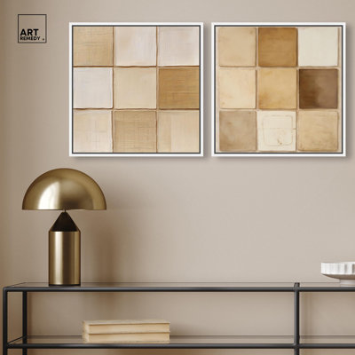 Sina Matrix Duo Canvas Print Beige Wall Decor Set by Art Remedy, Silver Frame, 30 x 30