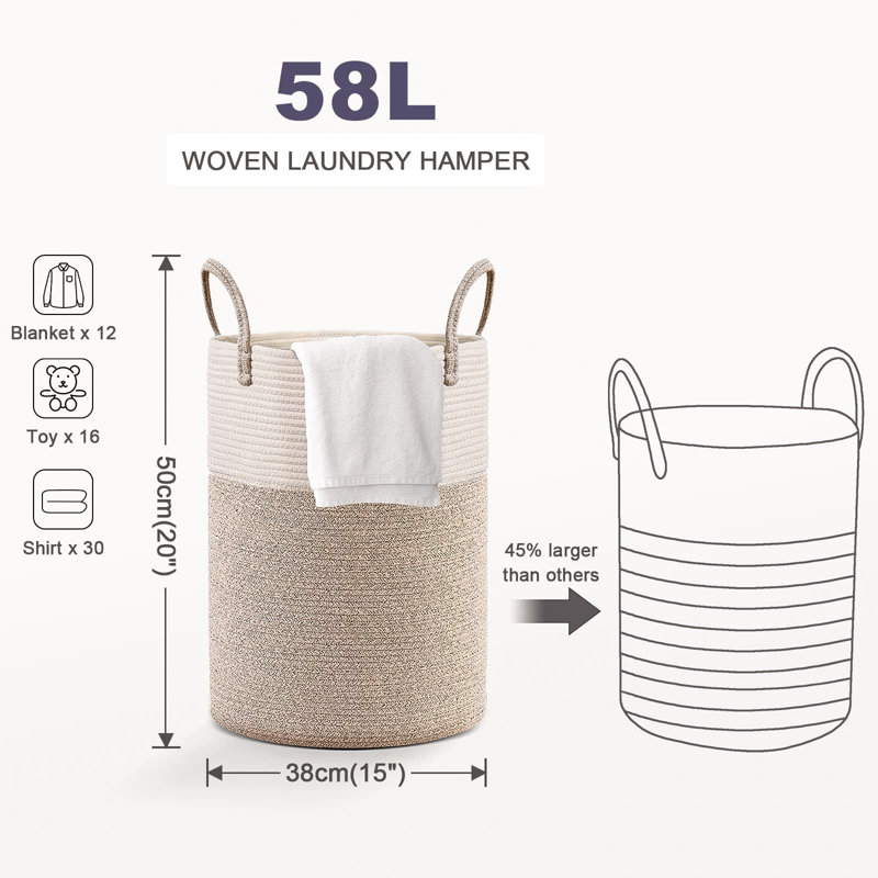 Fabric Laundry Hamper with Handles, Brown