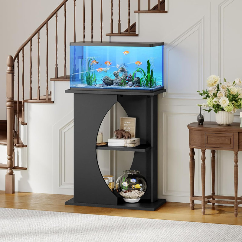 Support d'aquarium de 10 gallons, support d'aquarium en bois avec tablettes de rangement à 3 niveaux, noir