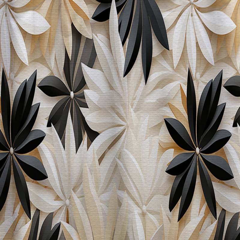 Fleurs blanches et noires minimalistes Serenity - rideau en velours de style chalet - obscurcissant - 1 panneau
