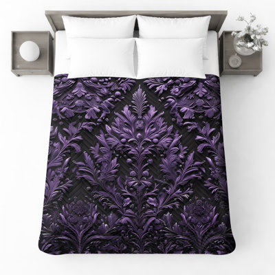 Couvre-lit matelassé à motif floral mauve toutes tailles