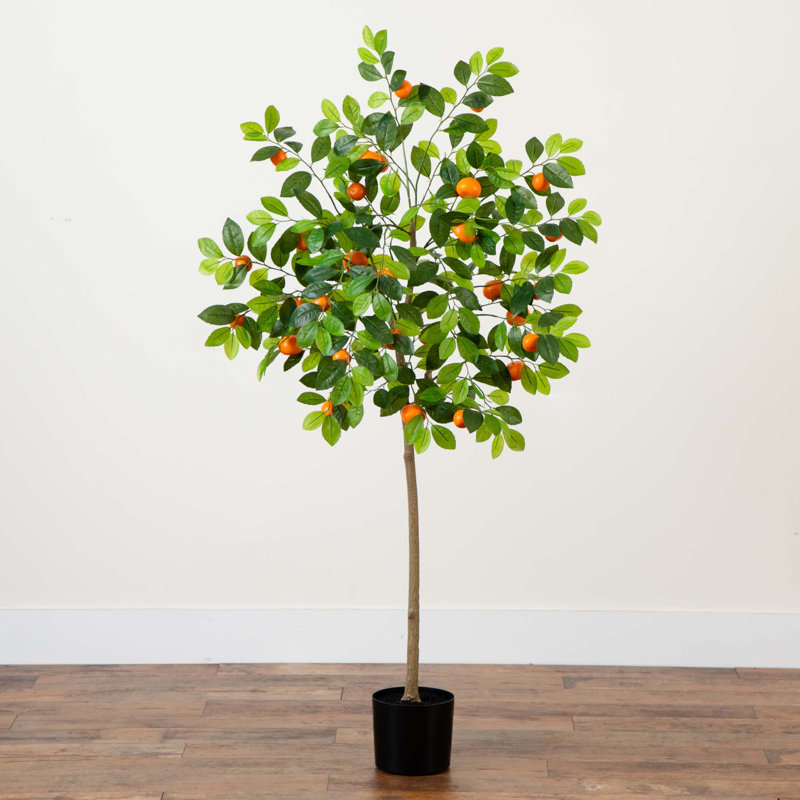 60'' Faux Tangerine Tree in Pot Liner