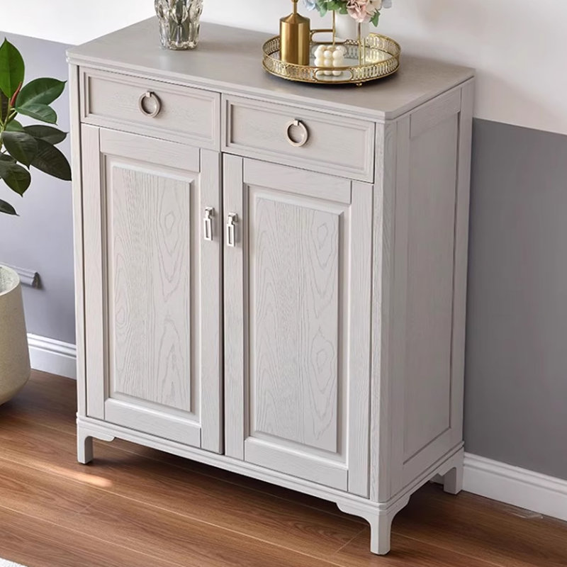 Gray Solid Wood Shoe Storage Bench