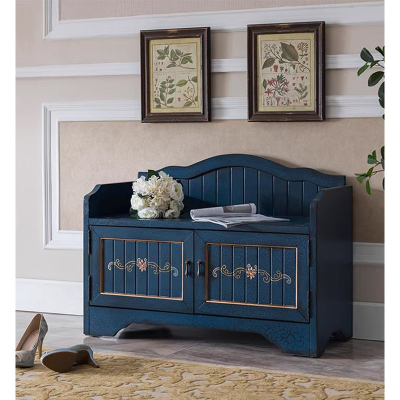 Country Painted Solid Wood Shoe Storage Bench
