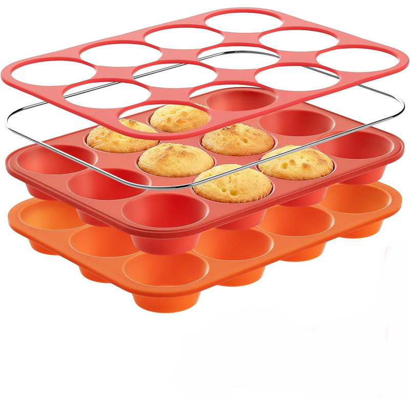 Steel Core Silicone Muffin & Egg Bite Pan, Non-Stick Baking Tray for Cupcakes Muffins Mini Pies