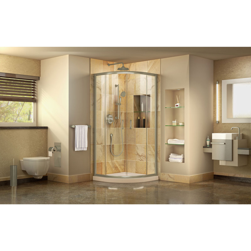Prime 36" x 74.75" Round Sliding Shower Enclosure with Base Included, Biscuit