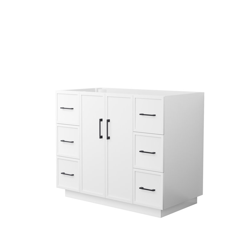 Ensemble de meuble-lavabo simple autoportant 42 po avec plateau en marbre Elan TK, Blanc, Marbre de culture blanc, Noir mat