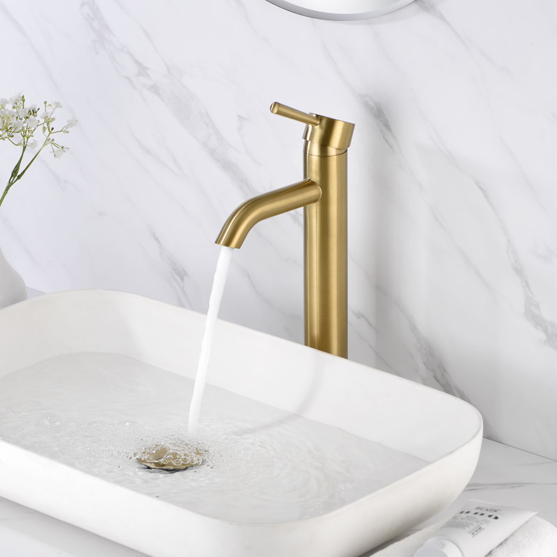 Vessel Sink Bathroom Faucet with Drain Assembly, Brushed Gold