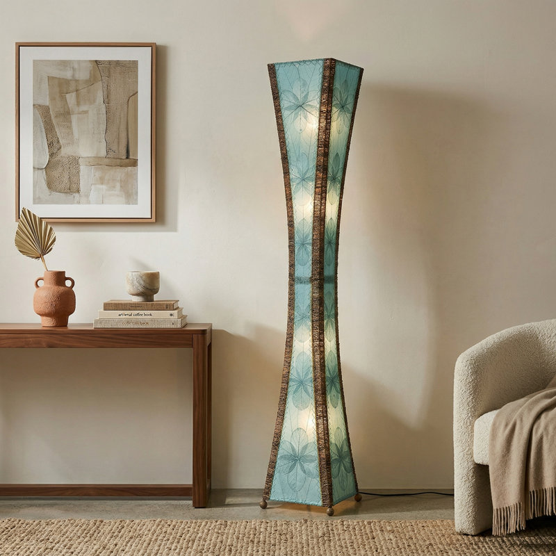 Lampe sur pied colonne 72 "Quintan, Bleu mer