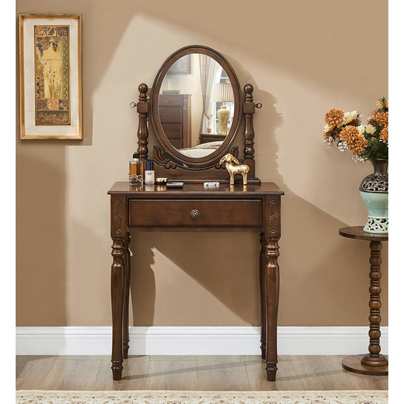 Coiffeuse vintage en bois avec miroir ovale inclinable