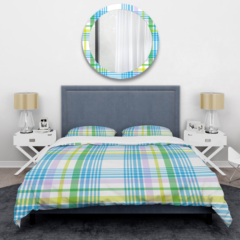 Tartan multicolore à carreaux - Ensemble de housse de couette abstrait - Microfibre de polyester