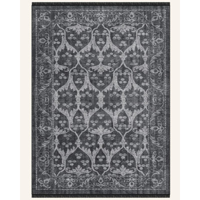 Drusilla Moroccan Gray Anthracite Machine Woven Cotton Polyester Area Rug