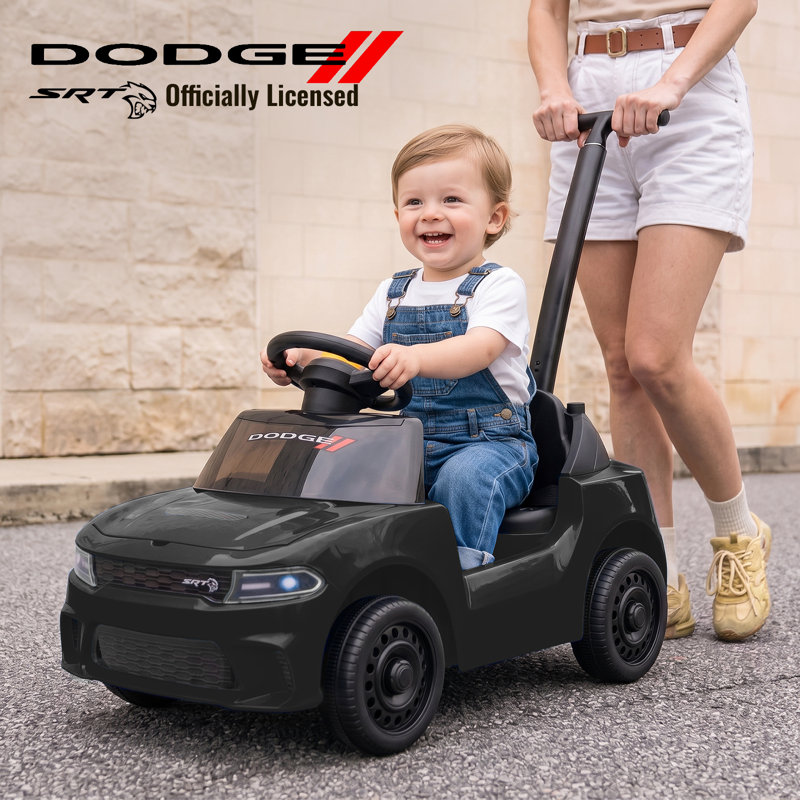 Officially Licensed Dodge SRT Toddler Push Ride‑On Car with Adjustable Handle for Ages 1‑3,Black, Black