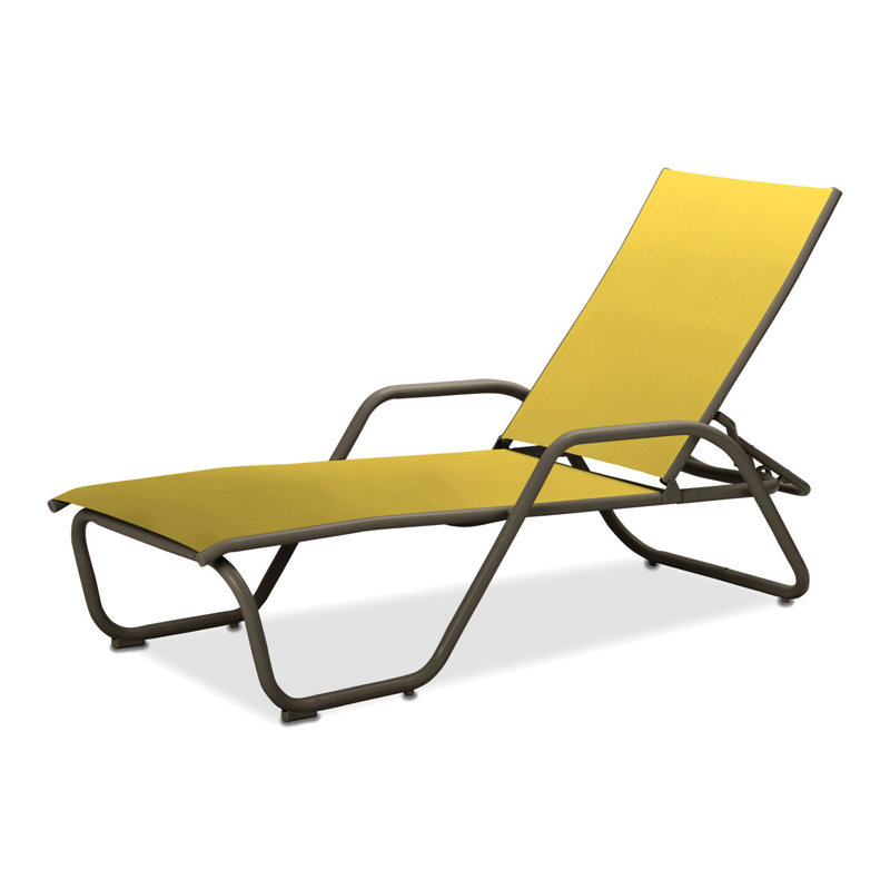 Outdoor Rust-Resistant Metal Chaise Lounge, Textured Beachwood, Yellow 43D