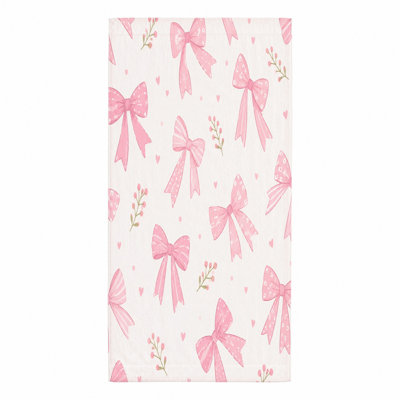 1Pcs Cute Bow Pattern Beach Towel, featuring pink bows and small floral accents on a white background, perfect for outings, swimming, travel, design teens.