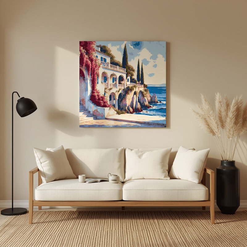 Art mural blanc en métal Coastal Maritime Villa