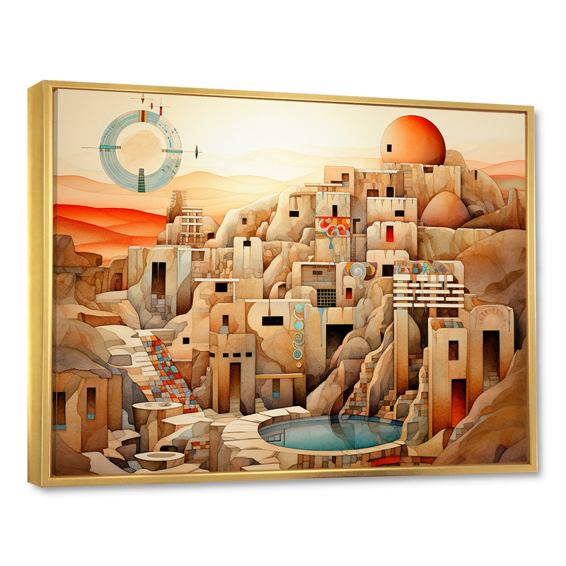 «Native Glorious City Landscape I», reproduction sur toile, Cadre flottant doré, H 24 po x l 32 po x P 1 po