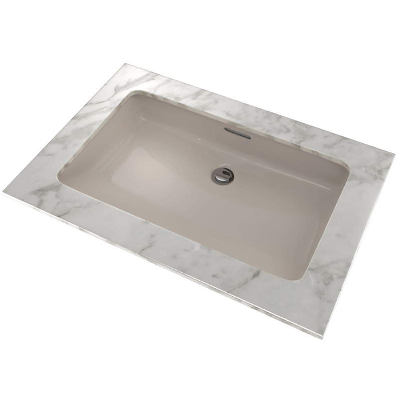 Ceramic Rectangular Undermount Bathroom Sink with Overflow, Bone