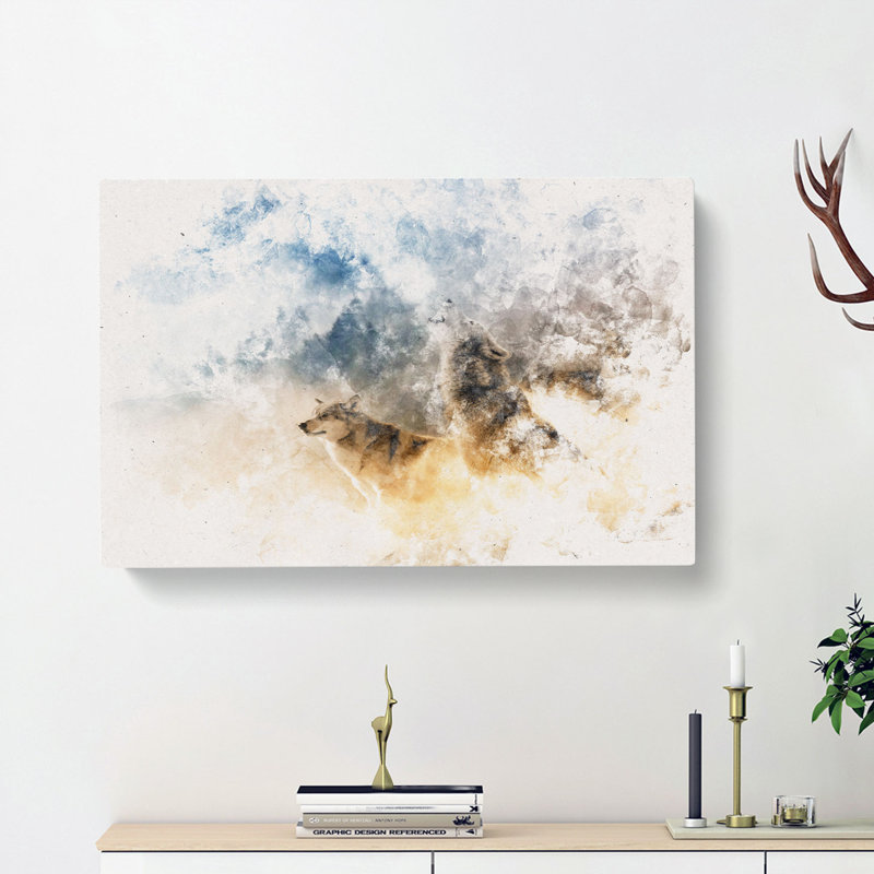 Wolves Howling in the Forest - Wrapped Canvas, 40cm H x 60cm W x 3cm D