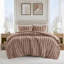 Ensemble de couette côtelée luxueuse 3 pièces en velours microfibre imitation fourrure, couleur moka, format king-135105740