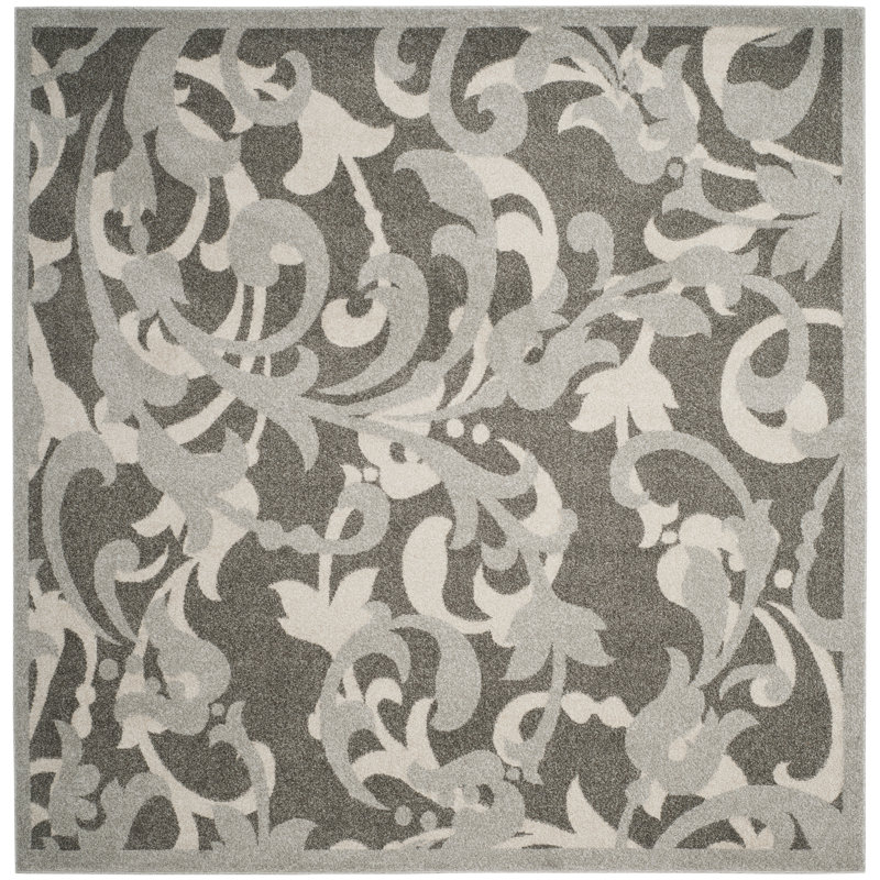 Tapis gris / gris clair à motif floral Ammundsen, Carré 7 pi