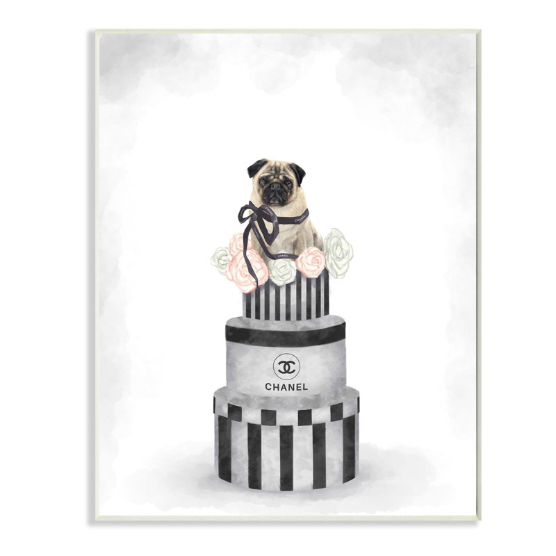 «Fashion Box Stack Pet Dog Pink Grey», impression, Plaque de bois, H 19 po x l 13 po