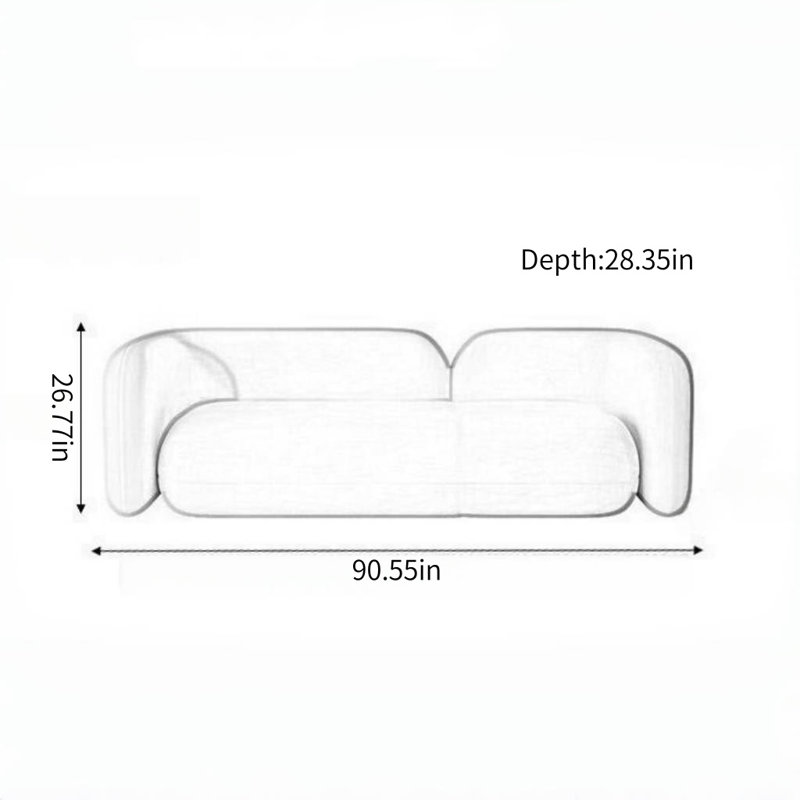 Modern Minimalist Cream Style Sofa, Off White, 26.77" H x 90.55" W x 28.35" D, 2