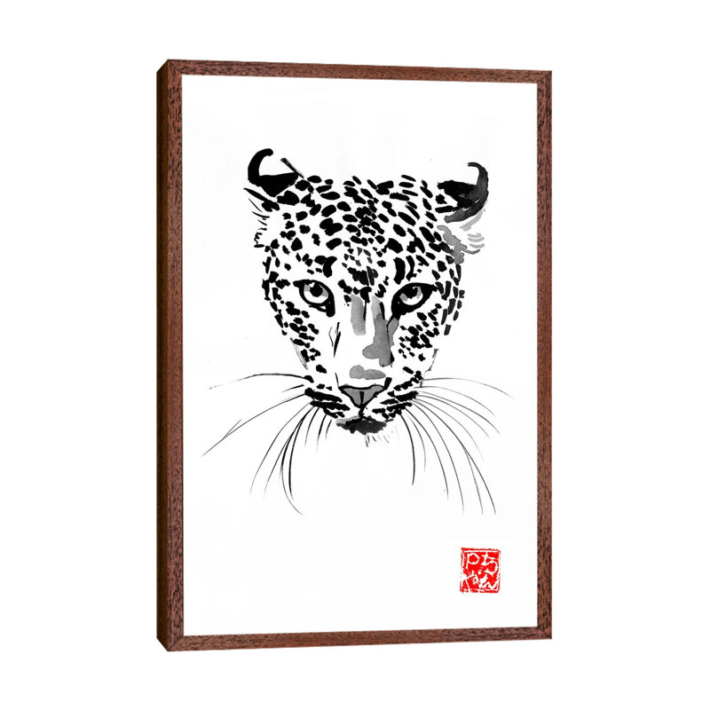 Leopard by Péchane - Painting on Canvas, Classic Brown Wood Framed, 66.04 cm H x 45.72 cm W