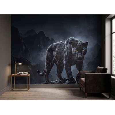 Papier peint Black Panther | Murale Panthère | Murale faune | Décor de chambre de bébé Woodland | Art mural panthère 477DRE