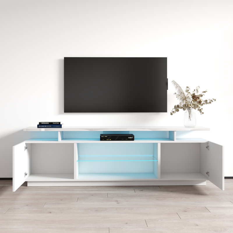 Meuble télé 71 po avec éclairage DEL 16 couleurs Howlett, Howlet, Blanc