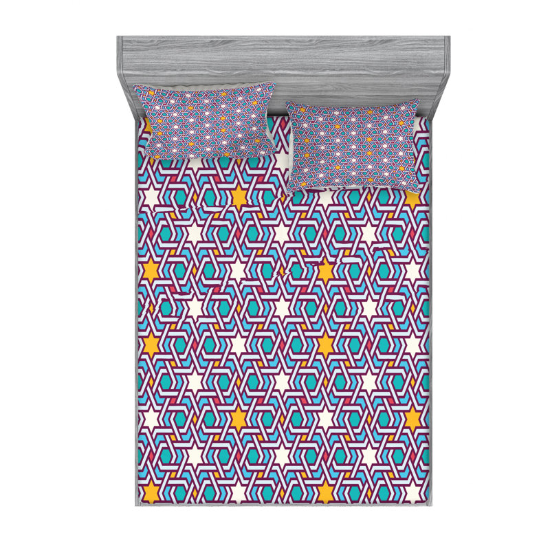 Microfiber Geometric Sheet Set, Full Sheet Set with Fitted Sheet