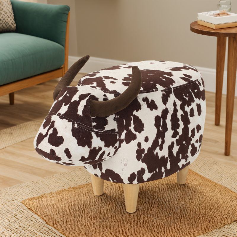 Velvet Cow-Shaped Ottoman, Modern Upholstered Ottoman, Accent Stool Home Decor, Brown/White