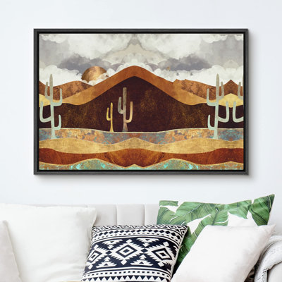 «Brown Desert Canyon With Cacti Abstract Wilderness Illustration Modern Art Rustic Scenic Colorful» sur toile