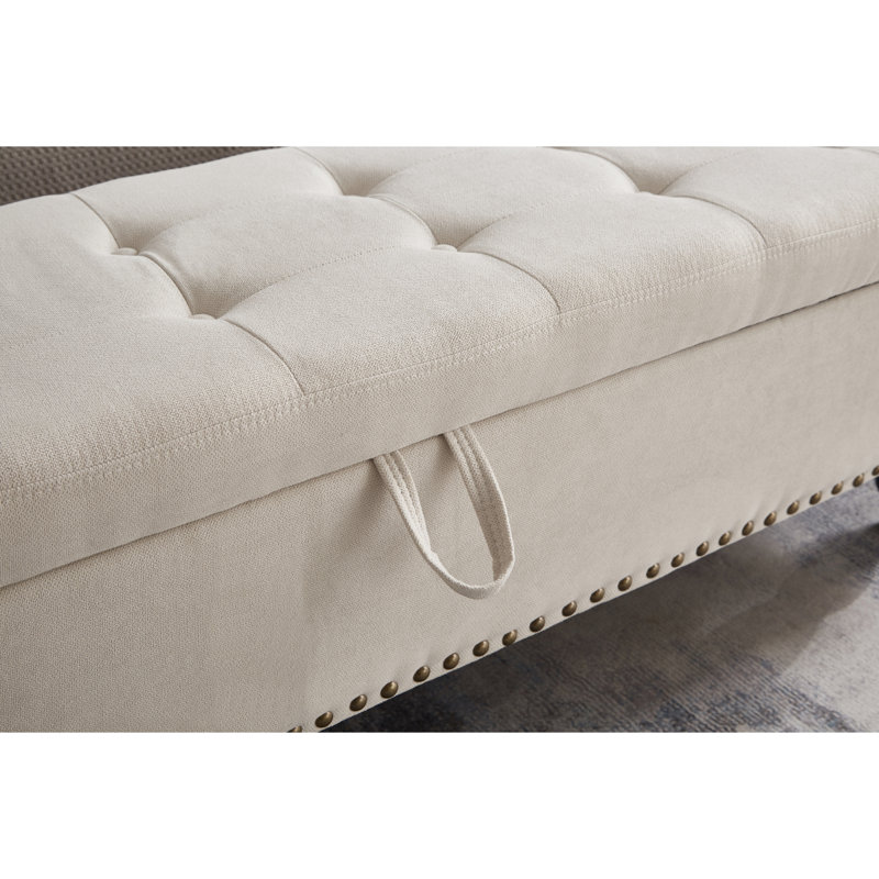 Banc repose-pieds 59 po avec rangement en tissu beige