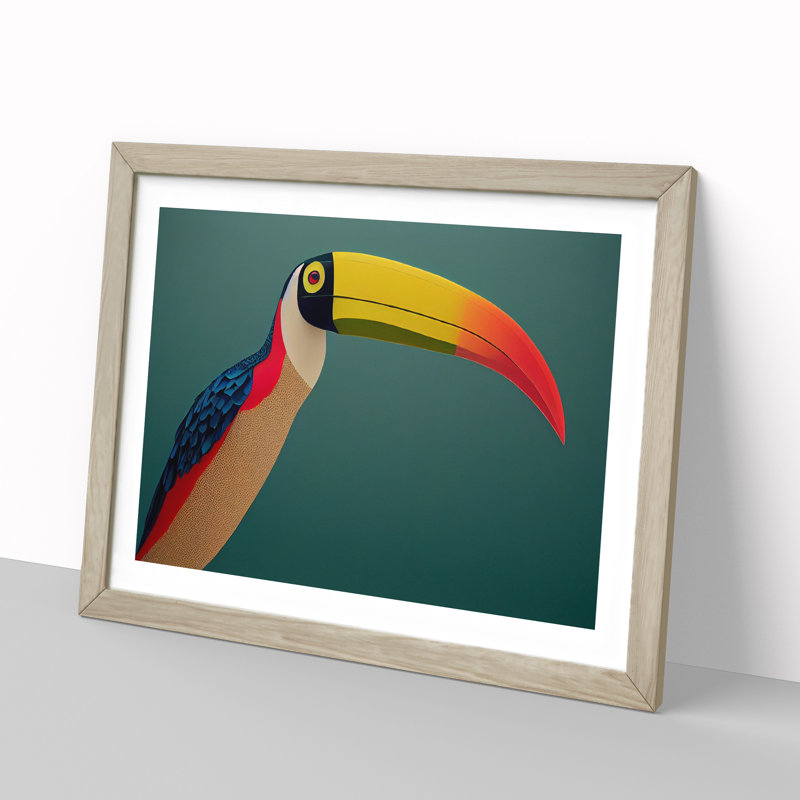 Delightful Toucan Bird - Single Picture Frame Print, 46cm H x 64cm W x 2cm D, Oak