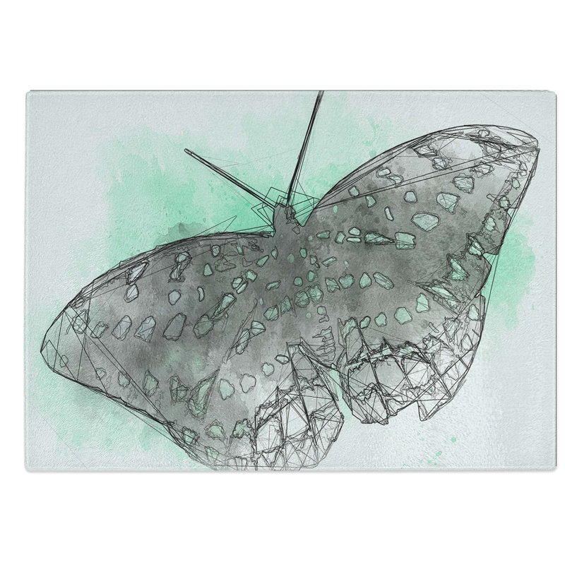 Glass Mint Green Butterfly Art in Abstract Chopping Board, 39 cm W x 28.5 cm L