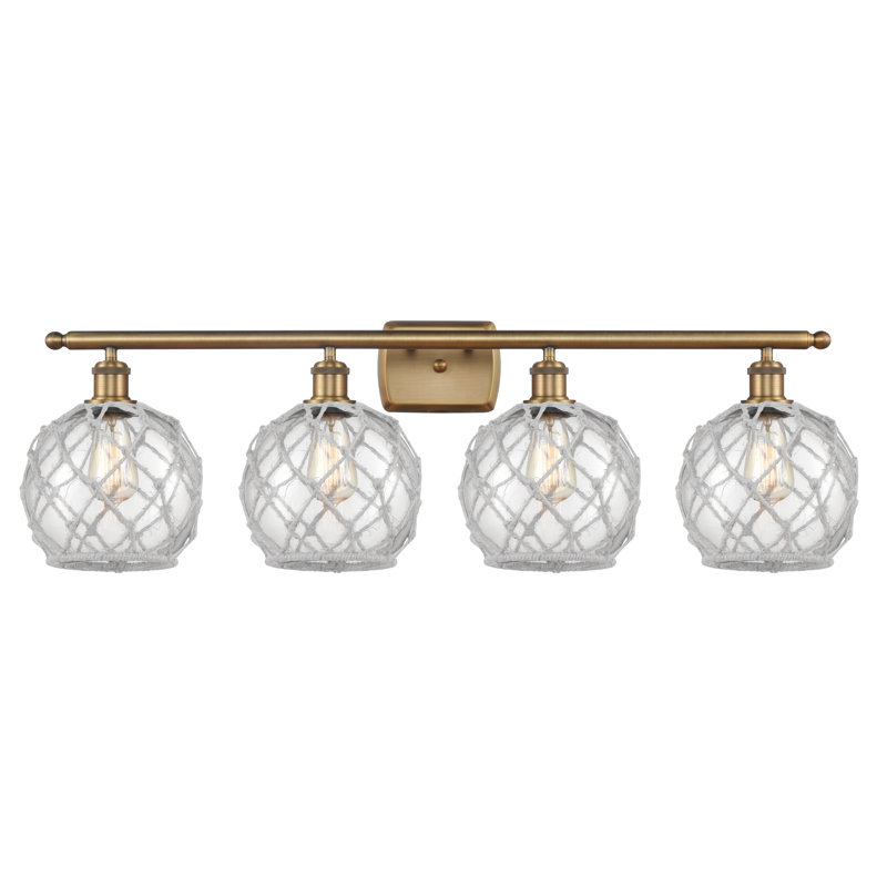 Éclairage de salle de bain à intensité variable 4 lumières Larochelle Farmhouse Rope, Transparent/blanc, Laiton brossé