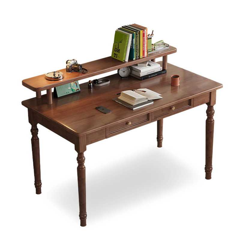 Bureau traditionnel en bois avec 2 tiroirs et tablette surélevée, H 29,5 po x l 39,4 po x P 23,6 po
