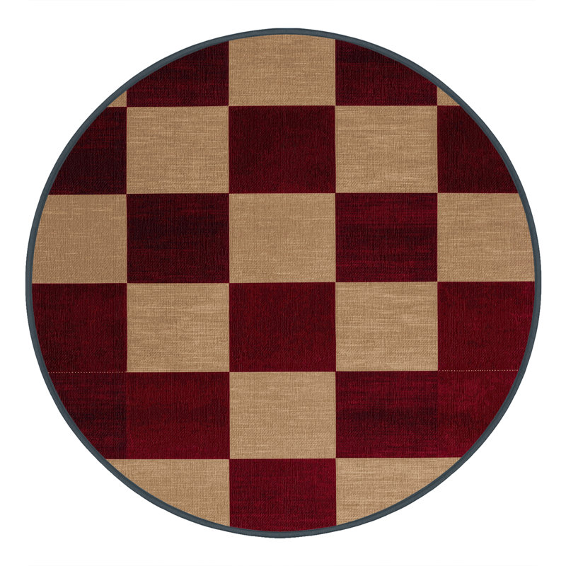 Tapis rouge à carreaux lavable à la machine, Rond 3 pi